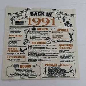 1991 Birthday Year Facts Pillow Cover Cream Black Gold Square